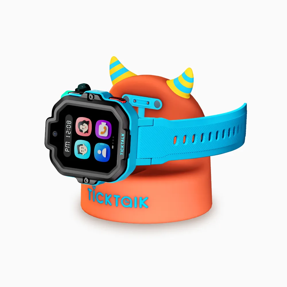 Tick Talk 5 kids smart watch blue on charging base