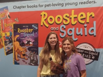 Author Jen Cole and blogger Amanda Wilson promoting the Rooster and Squid book series.