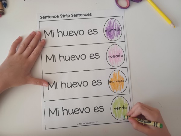 Pre-K Easter literacy centers sentence reading Spanish