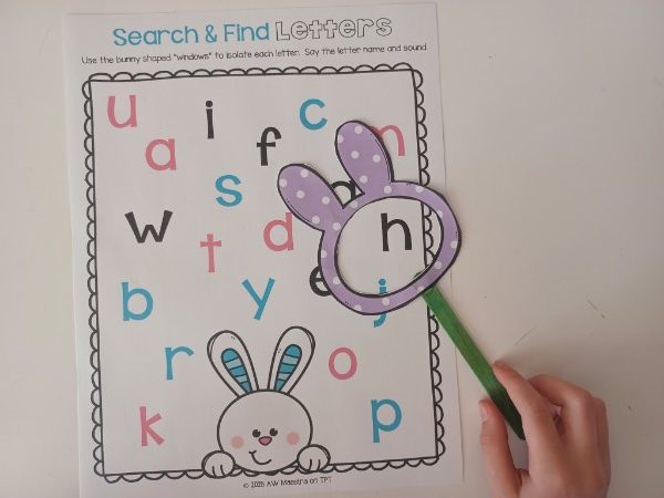 Pre-K Easter ABC letter search activity literacy center