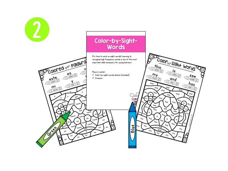 Pre-K Easter literacy centers color-by-sight-words