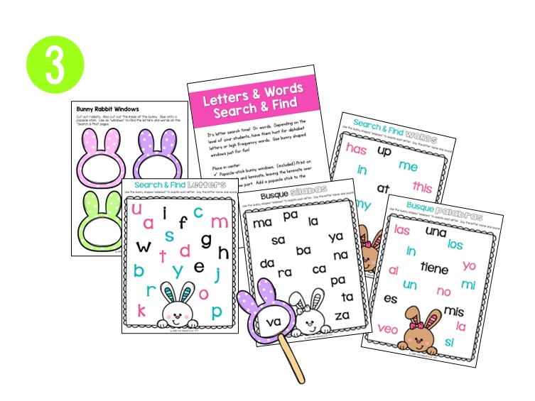 Preschool Easter literacy centers ABC and sight words search & find activity