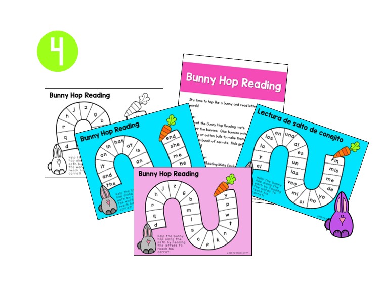 Pre-K Easter literacy centers Bunny Hop Reading activity game