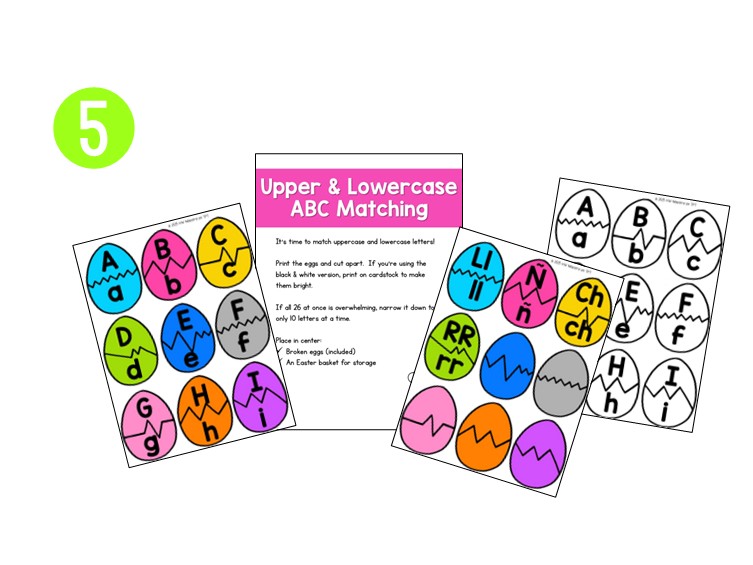 Preschool Easter literacy centers uppercase and lowercase Letter ABC matching game