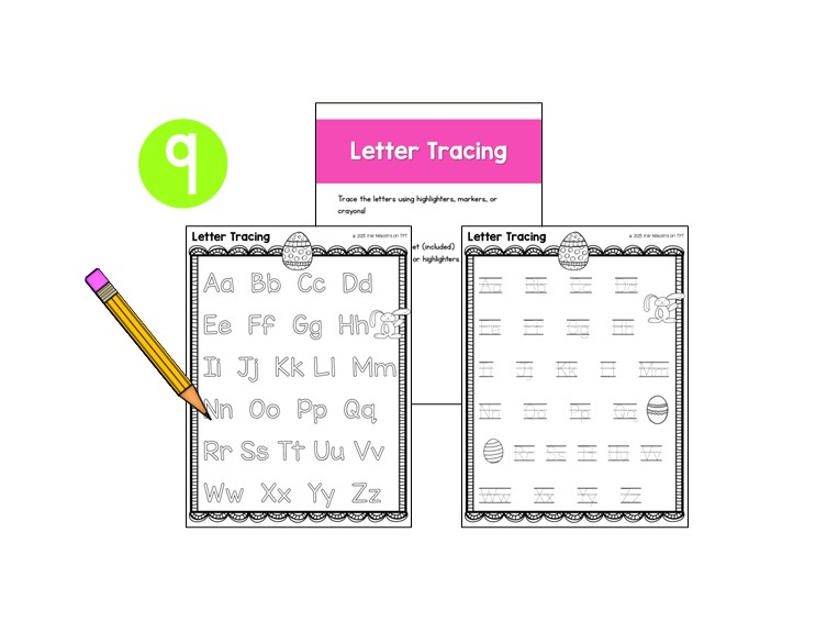 Preschool Easter literacy centers handwriting ABC letter tracing