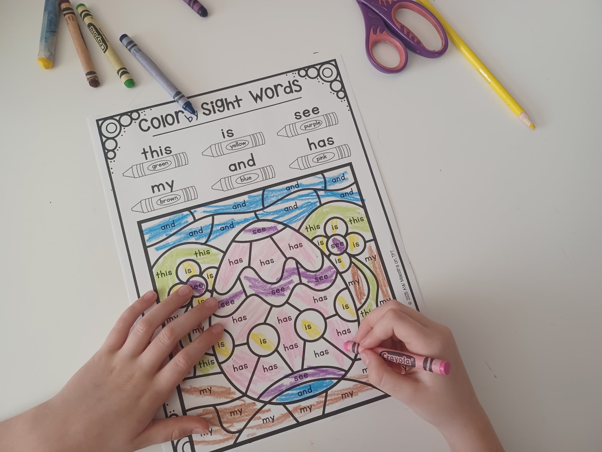 Preschool sight words Easter color by sight words activity