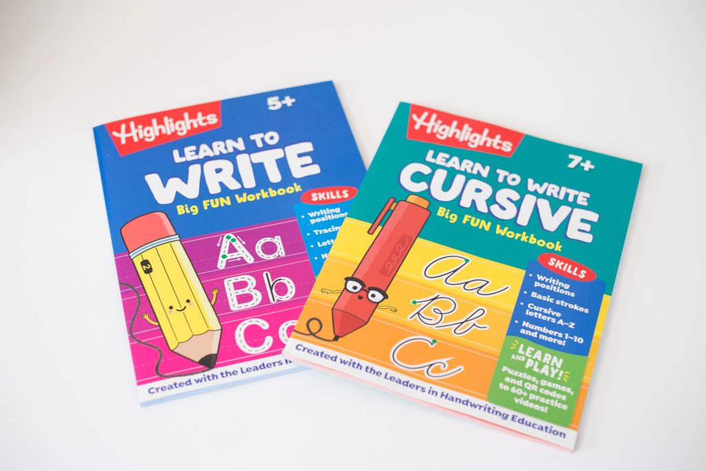 Highlights Learn to Write Big Fun Workbook and Learn to Write Cursive Big Fun Workbook for handwriting