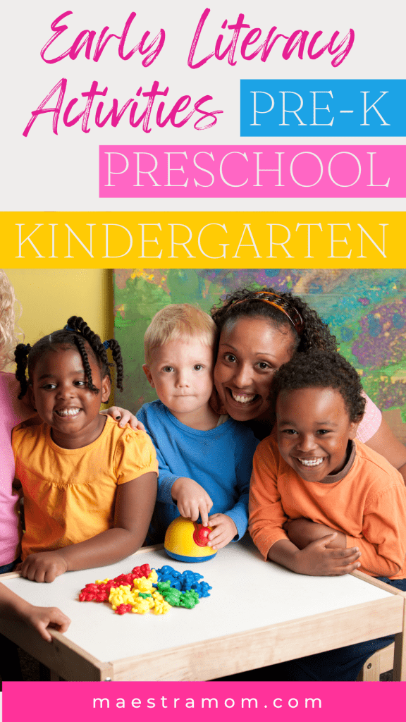Early literacy activities for pre-k, preschool, kindergarten pin