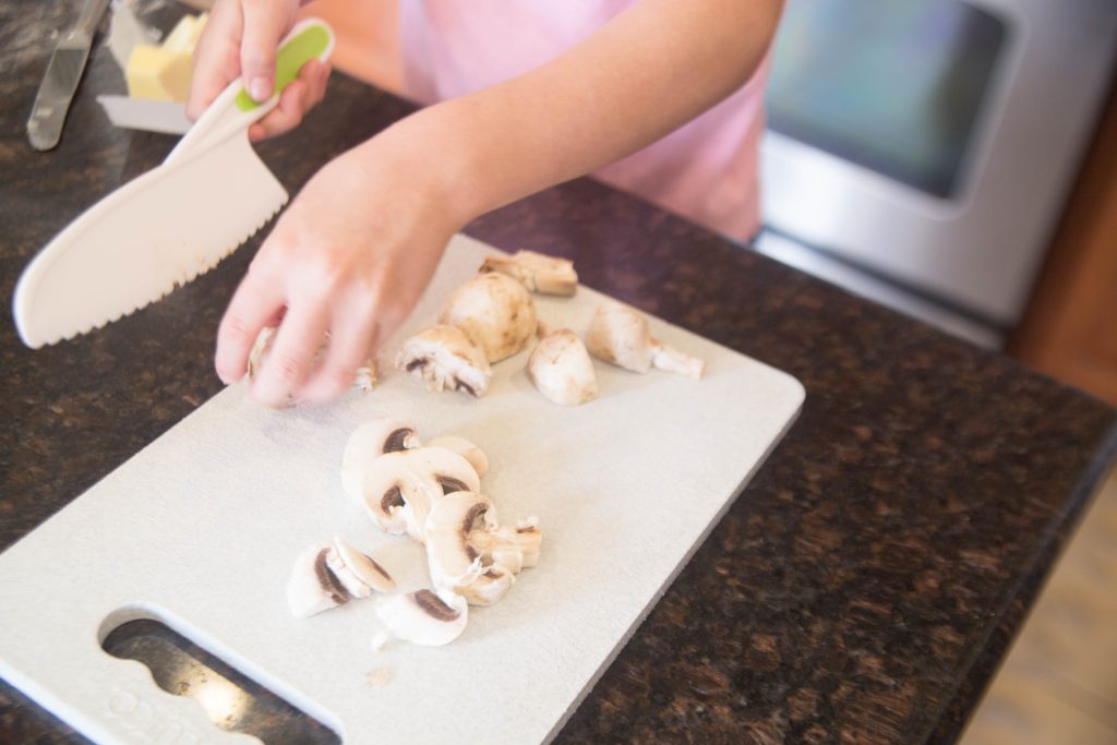 Raddish kids child cutting mushrooms